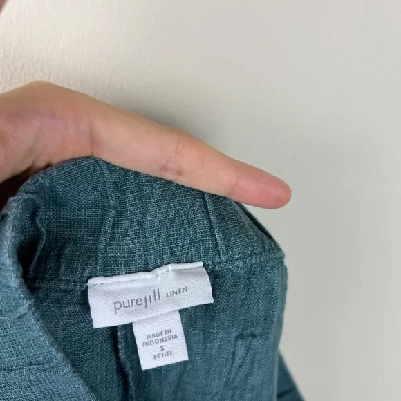 J. Jill Pure Jill Linen Teal Elastic Waist Cropped Pull On Pants - Picture 3 of 5